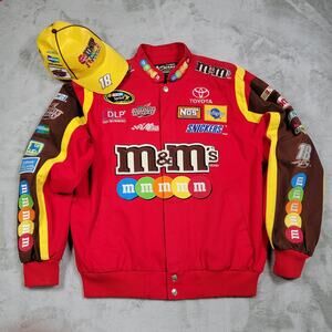 Chase Authentics Drivers Line Nascar Jacket Mens L Kyle Busch M&M’s Red + Hat
